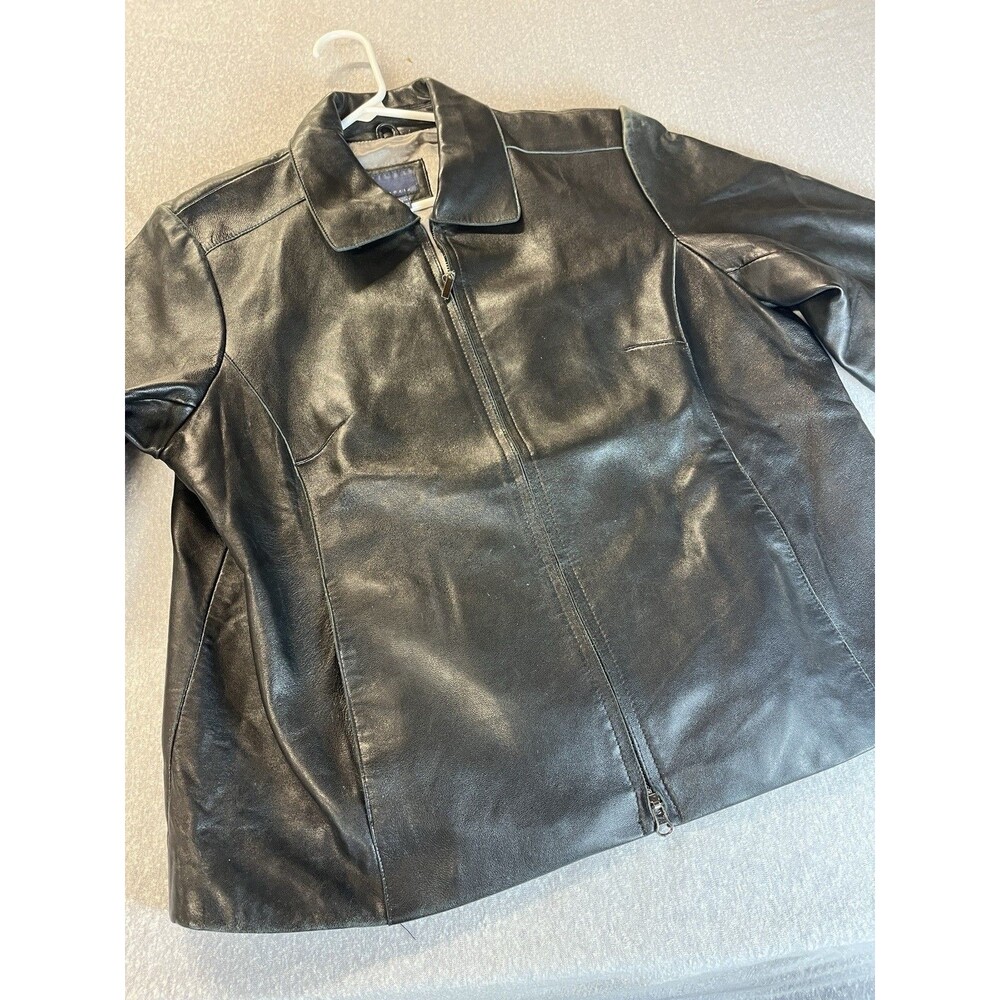 Venezia Jeans Womens Black 100% Leather Jacket Full Zip 14/16 So Soft Mob Wife
